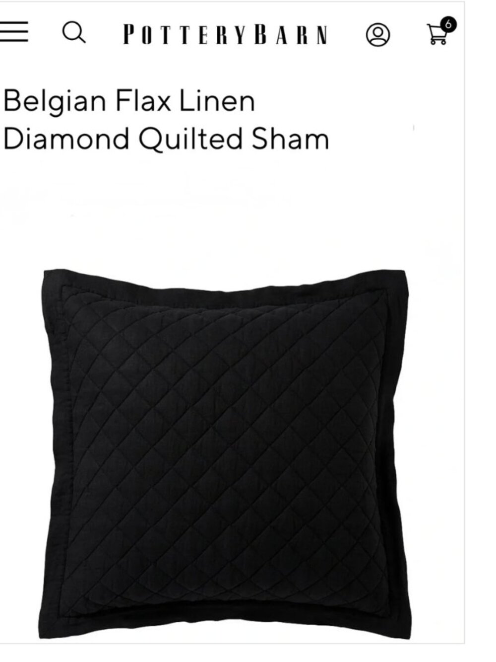 New POTTERY BARN Belgian Flax Linen Pillow Sham - Black Euro